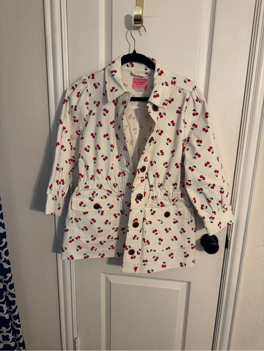 kate spade White Cherry-Print Pea Coat